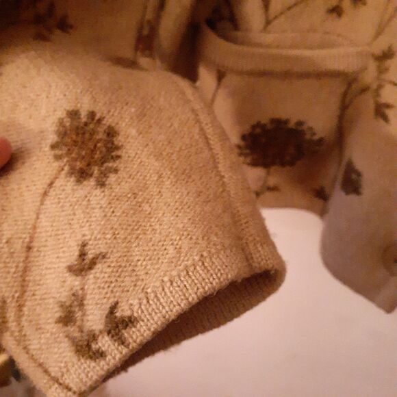 Herman Geist Wool Cardigan Sweater Womens Xl  Heavy Warm Jacket Tan Brown Floral - Picture 3 of 8